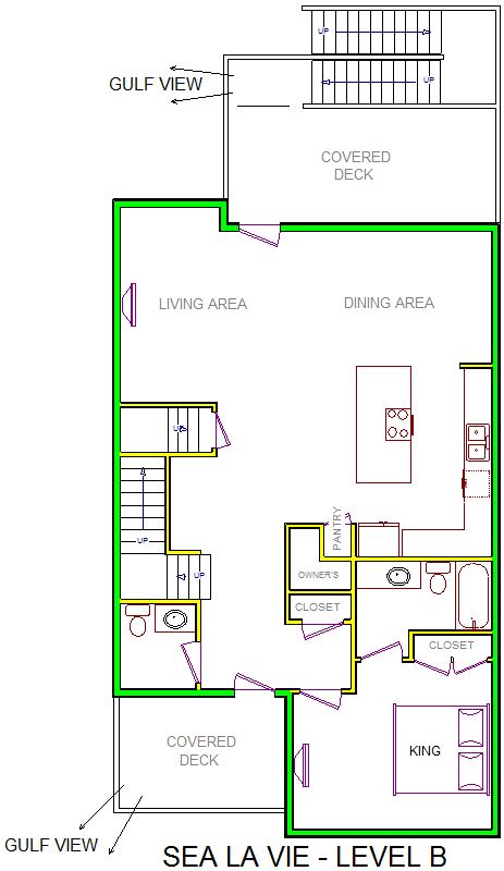 A level B layout view of Sand 'N Sea's beachside house vacation rental in Galveston named Sea La Vie